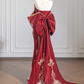 Red strapless embroidered vintage floral pattern fitted long ball gown/bridal dress R8250