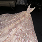 Light apricot halter-neck fitted waist slim-fit long ball gown with a full skirt R8736