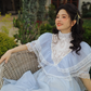 Light blue flutter sleeve fitted waist vintage ball gown R7262
