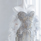 Champagne-colored, rhinestone-embellished, strapless, fitted, long ball gown/bridal dress R8856