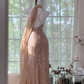 Light pink sequined halter-neck fitted bodycon long ball gown R7605