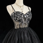 Black suspender lace embroidery waist puffy princess dress homecoming dress R4917