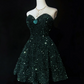 Green Strapless Sequined Waist Slim A-Line Short Skirt Homecoming Dress R4958