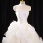 White strapless, fitted waist, full skirt, long ball gown, bridal dress R8916