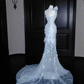 Light blue tube top slim waist fairy sexy long skirt, prom dress R5655