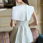 White shawl, waist-cinching, pleated short skirt, homecoming dress R4510