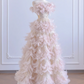 Light pink strapless feather design, rhinestone base, long sexy ball gown/bridal dress R8280