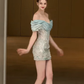 Green one-shoulder slim waist sexy hip skirt homecoming dress R4348