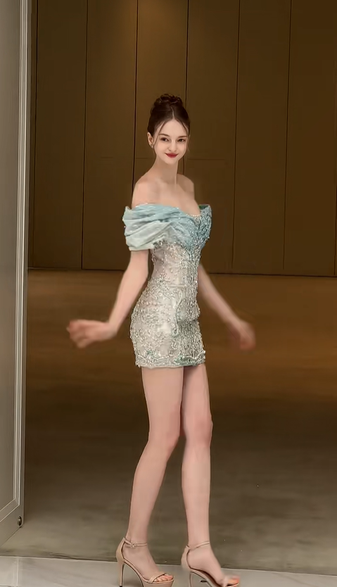 Green one-shoulder slim waist sexy hip skirt homecoming dress R4348