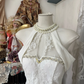 White halterneck sleeveless waist slim fit A-line lace skirt short ball gown R6171