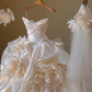 Champagne color suspender waist slim fit puffy skirt bridal dress R5697