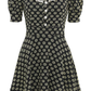 Black Floral Print Mini Dress Women With Lace Trim And Puff Sleeves R9461