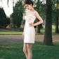 White tube top waist slimming simple gentle short skirt homecoming dress R4187