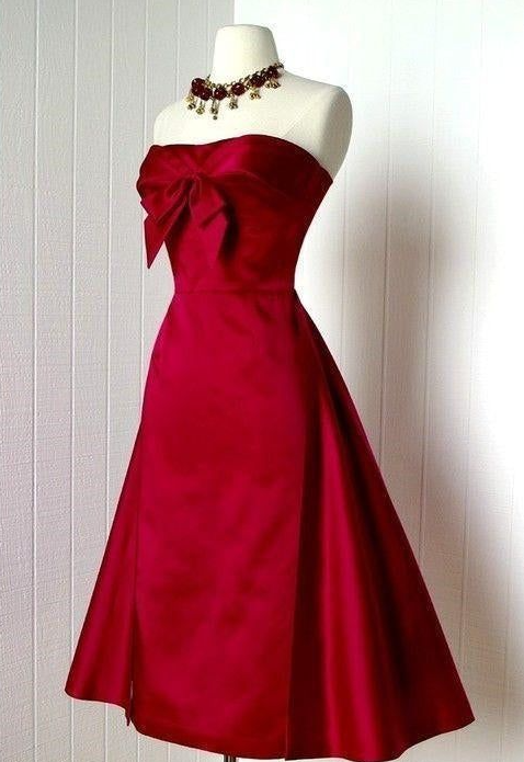 Silky Satin Bow Women's Homecoming Dress Burgundy Corset Short Prom Dress Cocktail Dress RS2906