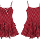 Retro Red Polka Dot Tiered Mini Dress, Women's Cami Strap with Lace Trim Chiffon Dress R9331