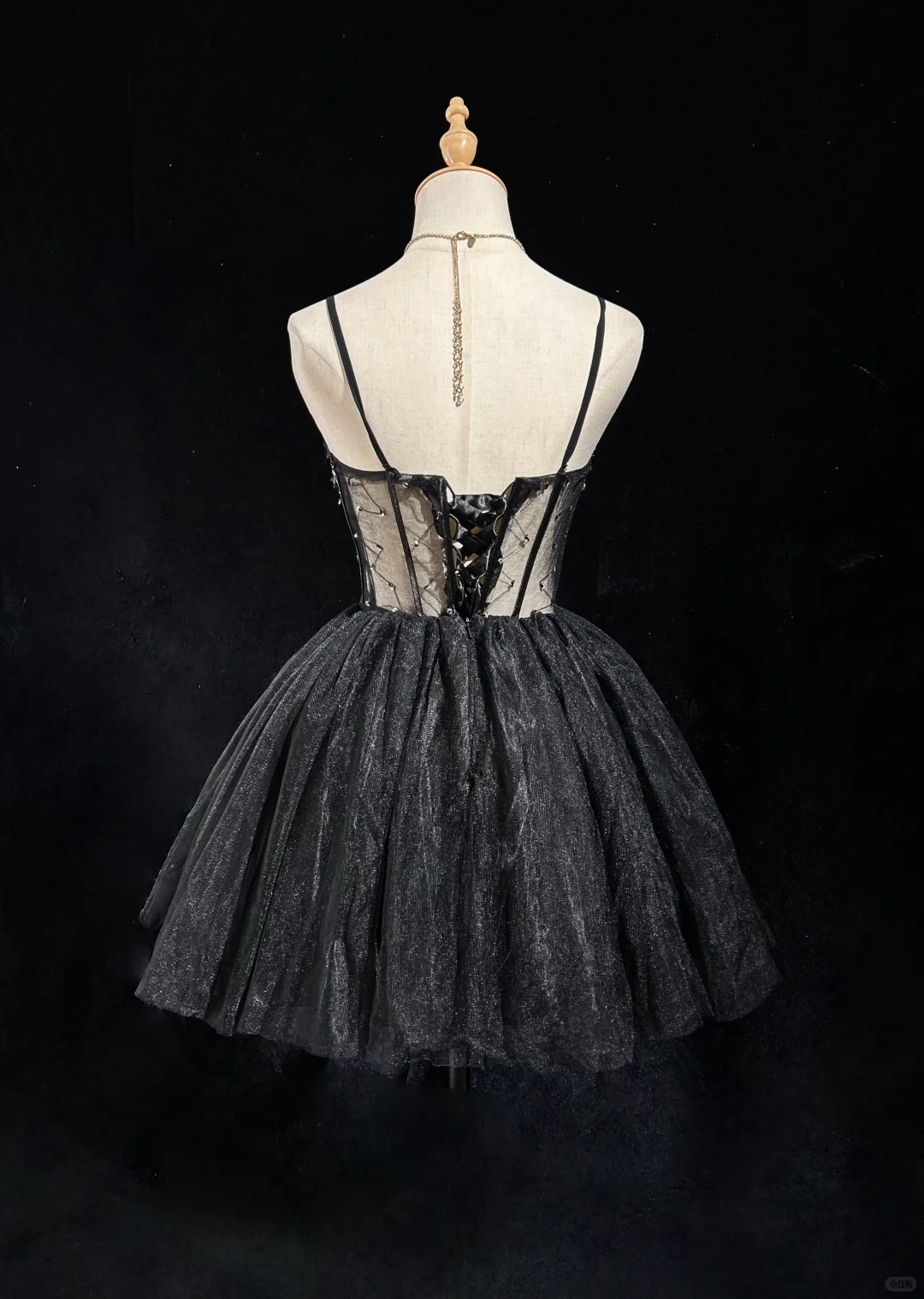 Black suspender lace embroidery waist puffy princess dress homecoming dress R4917
