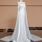 White satin off-the-shoulder fitted long elegant ball gown/bridal dress R8338