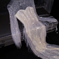 Silver sequined round neck long-sleeved white inner layer fitted waist long ball gown, bridal dress R8796