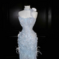 Light blue tube top slim waist fairy sexy long skirt, prom dress R5655