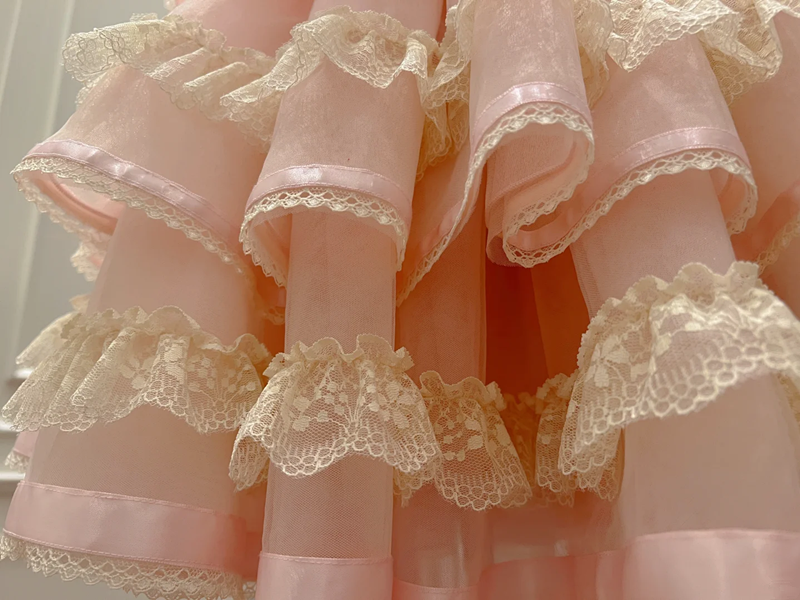 Pink suspender waist puff cake skirt homecoming dress R5039