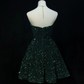 Green Strapless Sequined Waist Slim A-Line Short Skirt Homecoming Dress R4958