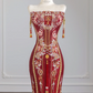 Red strapless embroidered vintage floral pattern fitted long ball gown/bridal dress R8250