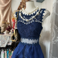 Blue sleeveless lace slim waist irregular skirt short ball gown R6211