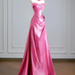 Rose pink strapless fitted A-line long ball gown R8371