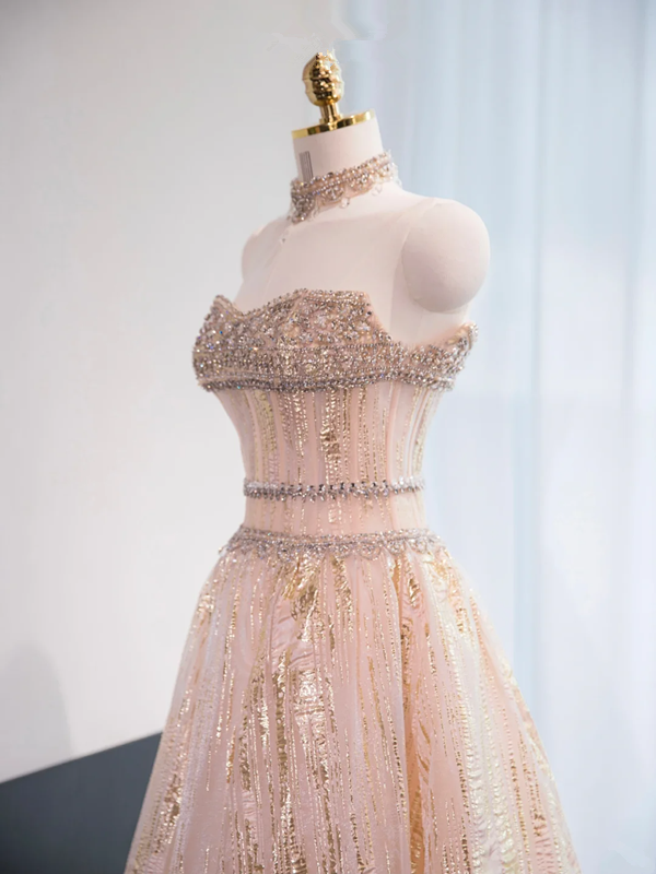 Light pink strapless fitted long ball gown, bridal dress R8976