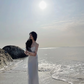 White halter-neck fitted elegant long sexy ball gown R8053