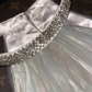 White halter-neck, fitted waist, elegant floor-length ball gown R6410