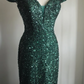 Dark green off-the-shoulder sequined fitted long ball gown R6809