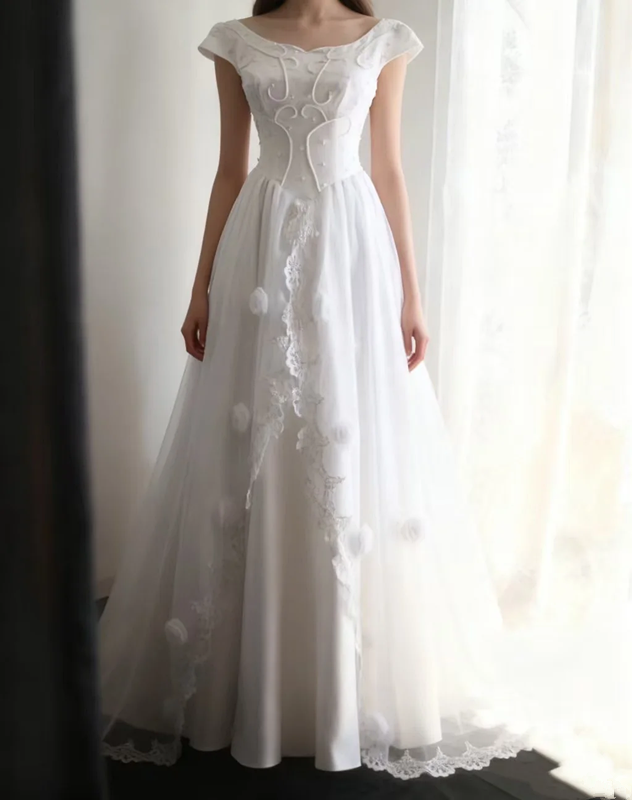 White fitted long ball gown with beaded details exudes elegance R6690