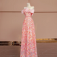 Pink floral print off-the-shoulder fitted A-line long ball gown/bridal dress R8395