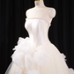 White strapless, fitted waist, full skirt, long ball gown, bridal dress R8916