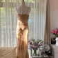 Light brown halter-neck long ball gown R7756