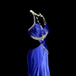 Sexy long ball gown with blue halter neck and exposed waist design R6610