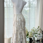 White halter-neck, fitted waist, long, elegant sequined ball gown R7644