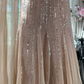 Light pink sequined halter-neck fitted bodycon long ball gown R7605