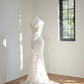White floral appliqué sexy fitted long ball gown/bridal dress R8455