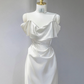 White off-the-shoulder fitted waist sexy long ball gown/bridal dress R9036