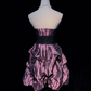 Dark pink tube top waist layered pleated skirt short skirt homecoming dress R4999
