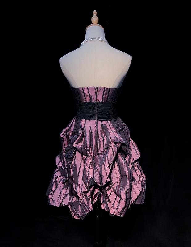 Dark pink tube top waist layered pleated skirt short skirt homecoming dress R4999