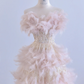 Light pink strapless feather design, rhinestone base, long sexy ball gown/bridal dress R8280