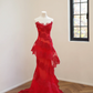 Red strapless, fitted waist, lace skirt design, long, sexy ball gown, bridal dress R8513