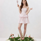 Pink Tiered Ruffle Mini Dress Women With Spaghetti Straps And Bubble Hem R9488