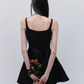 Black Satin Spaghetti Strap Mini Dress With Bow Detail And Flared Skirt R9436