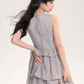 Elegant Coquette Gray Plaid Sleeveless Mini Dress With Tiered Skirt And Floral Accent R9302