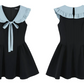 Black & Blue Dress, Women's Sleeveless Ruffle Collar with Bow A-Line Mini Dress R9340