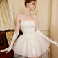 SainteYunne Swan Mirror White Tulle Mini Dress Pearl Embellished Corset Formal Cocktail Party Gown R9207